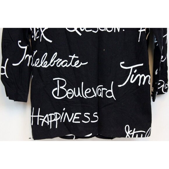 VG 80s Styles to Go Black Long Blazer sz 10 Cursive Word Print Party Whimsical - Picture 8 of 10